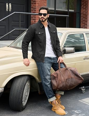 TACVASEN Men's Casual Quilted Cotton Jacket Cargo Corduroy Collar Jacket Work Shacket with 5 Pockets for Fall and Winter