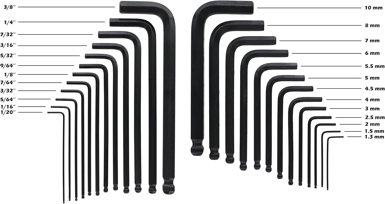 Drixet Orange SAE-Inch/Metric/mm Ball Point Hex Socket Driver Allen Key Combo Set. (25-Piece)