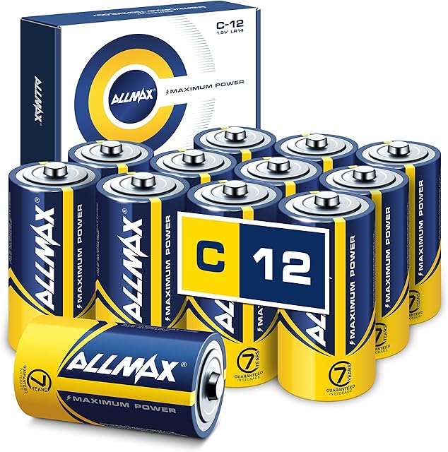 Allmax C Maximum Power Alkaline Batteries (12 Count)  Ultra Long- Lasting, 7-Year Shelf Life, Leakproof Design, 1.5V