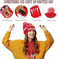 Vista 3 de Juego de 4 sombreros de Navidad con luz LED y bufanda iluminada, gorro de punto de Navidad, bufanda LED