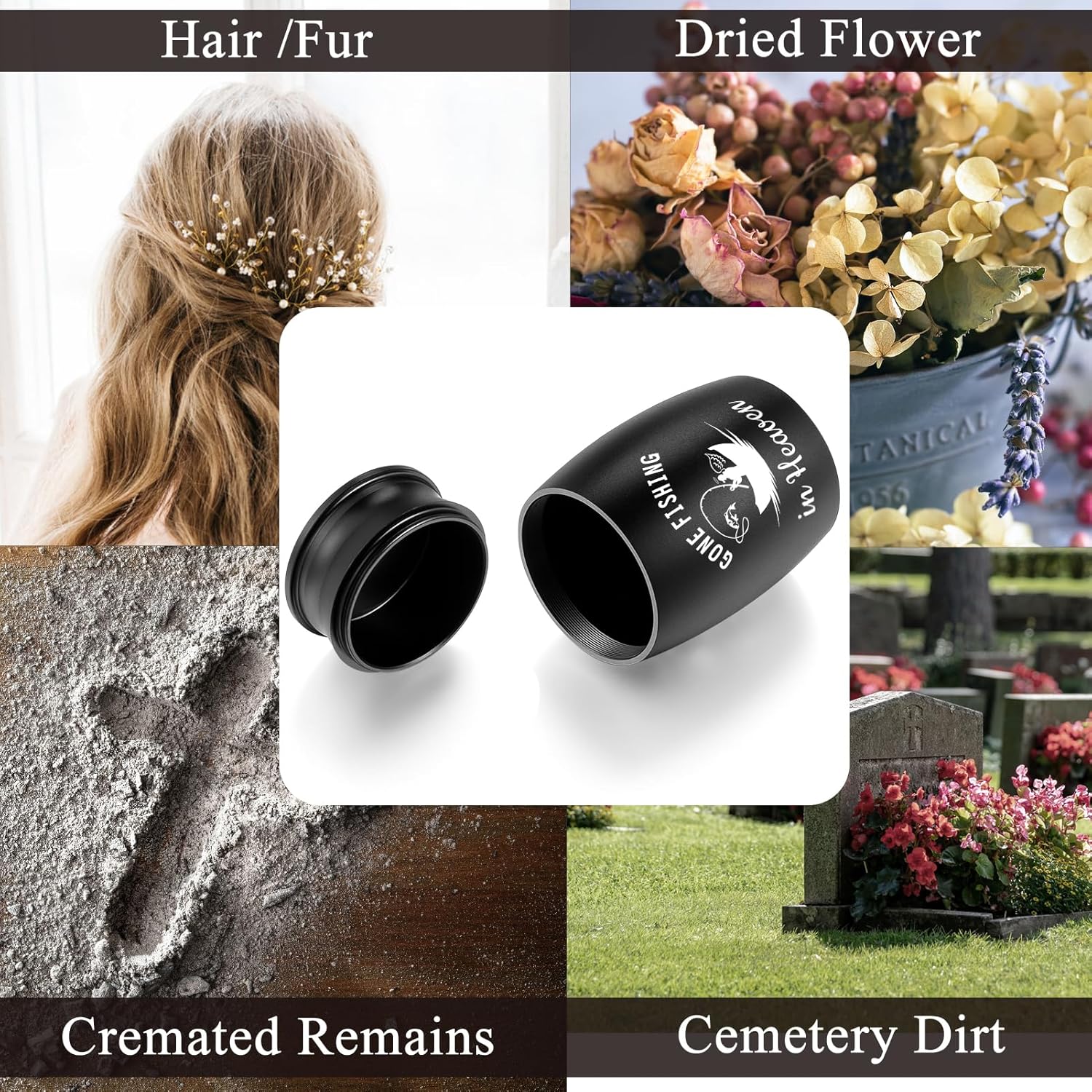 SOITIS Customized Small Urns for Human Ashes - 2.76 Inches Black Aluminium Urn for Ashes Keepsake, Engraving Cremation Urns Memorial Holder, Funeral Sharing Decorative Urn - Gone Fishing Mini Urn