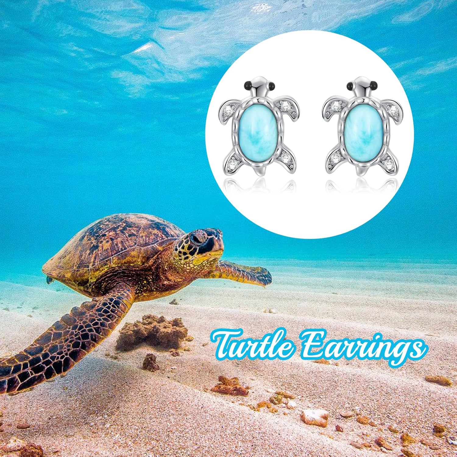 Larimar Turtle Stud Earrings 925 Sterling Silver Natural Larimar Jewelry for Women Blue Larimar Stones Earrings Jewelry for Women Teen Mother's Day - Image 6