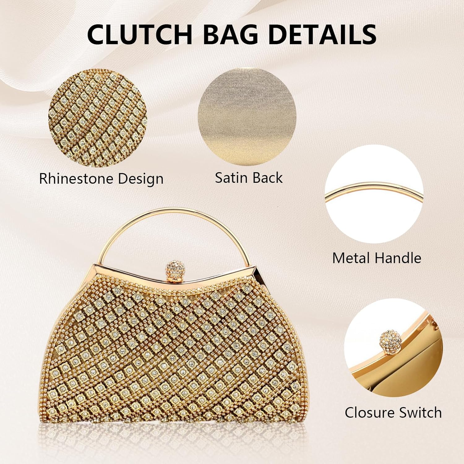 Simcat Evening Bags Clutch Purses for Women Rhinestone Sparkly Clutch for Cocktail Party Wedding - Image 5