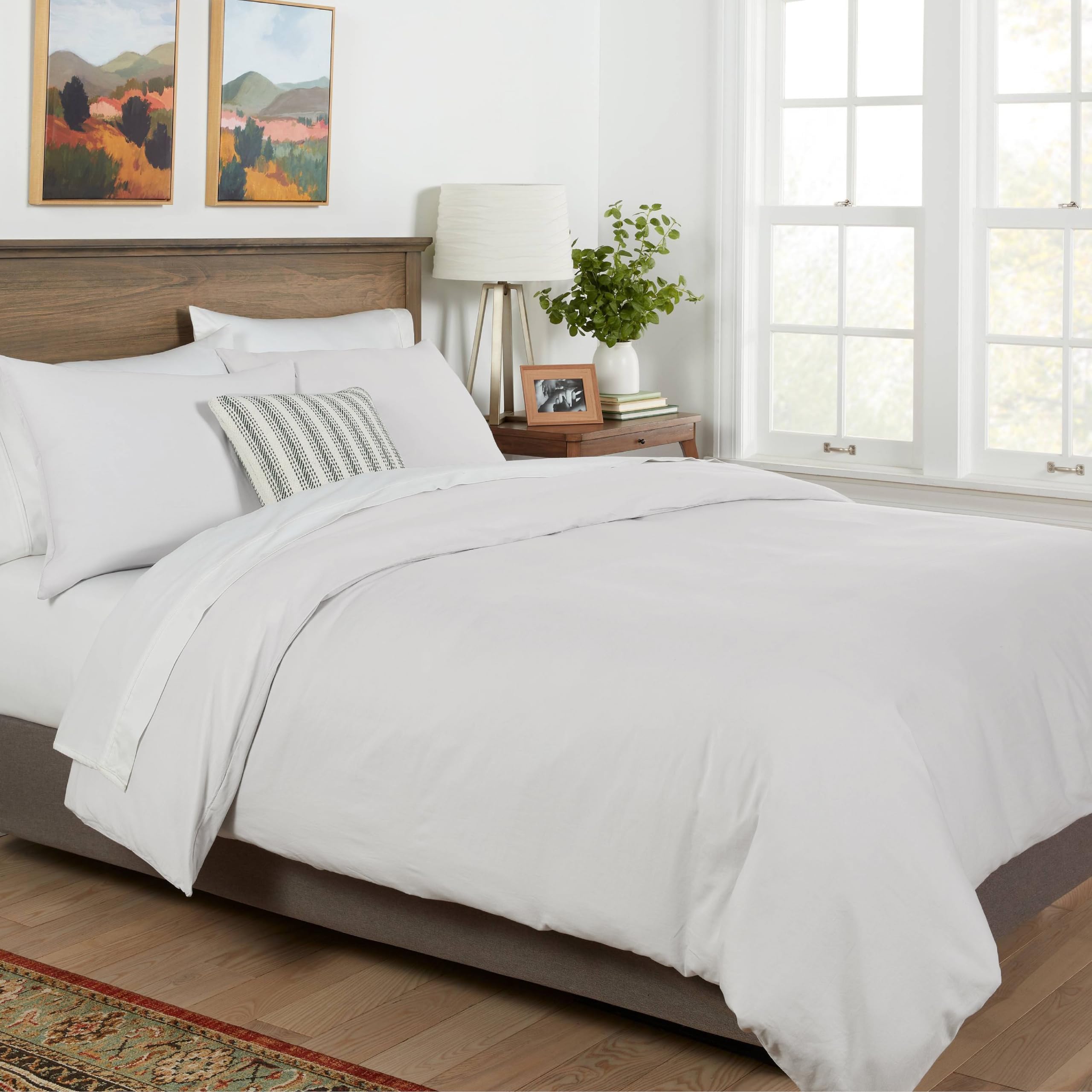 Mayfair Linen 100% Egyptian Cotton Duvet Cover Set Twin/TwinXL Size - Luxury 800 Series Tranquil Collection Cotton Duvet Cover Set (Silver), Soft, Cooling Comforter Covers with Zipper Closure