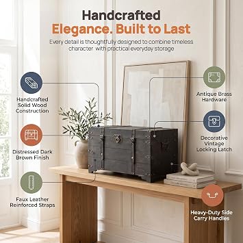 Vintiquewise Distressed Black Medium Wooden Storage Trunk