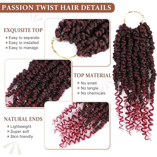 Miniatura 2 de Pelo de ganchillo Passion Twist, cabello pretrenzado de Passion Twist, cabello Passion Twist de 10 pulgadas, trenzas cortas de ganchillo Passion