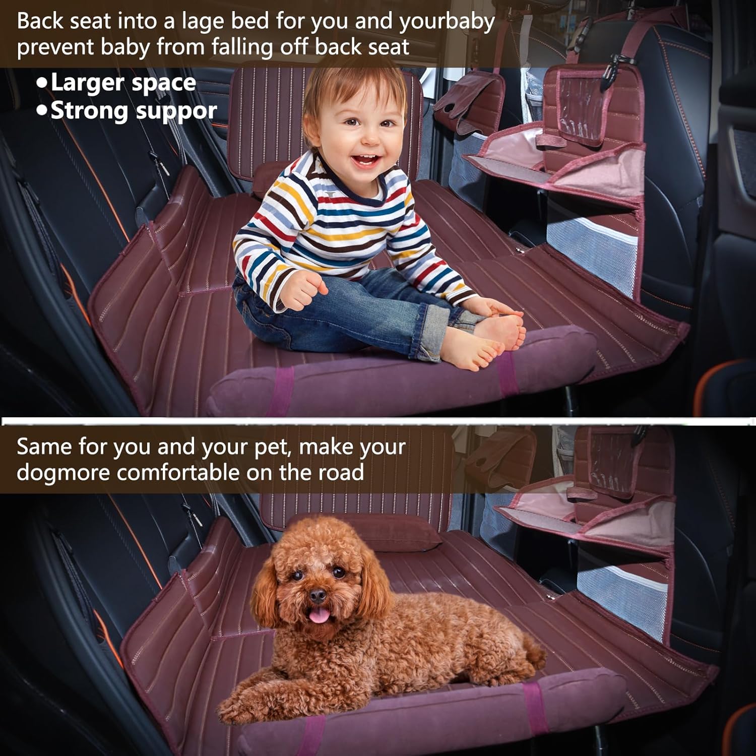 Heart Horse Non-Inflatable Car Mattress - Folding SUV Truck Back Seat Mattress for Travel, Camping and Large Dog Car Seat Cover (with Adjustable Bracket),Brown