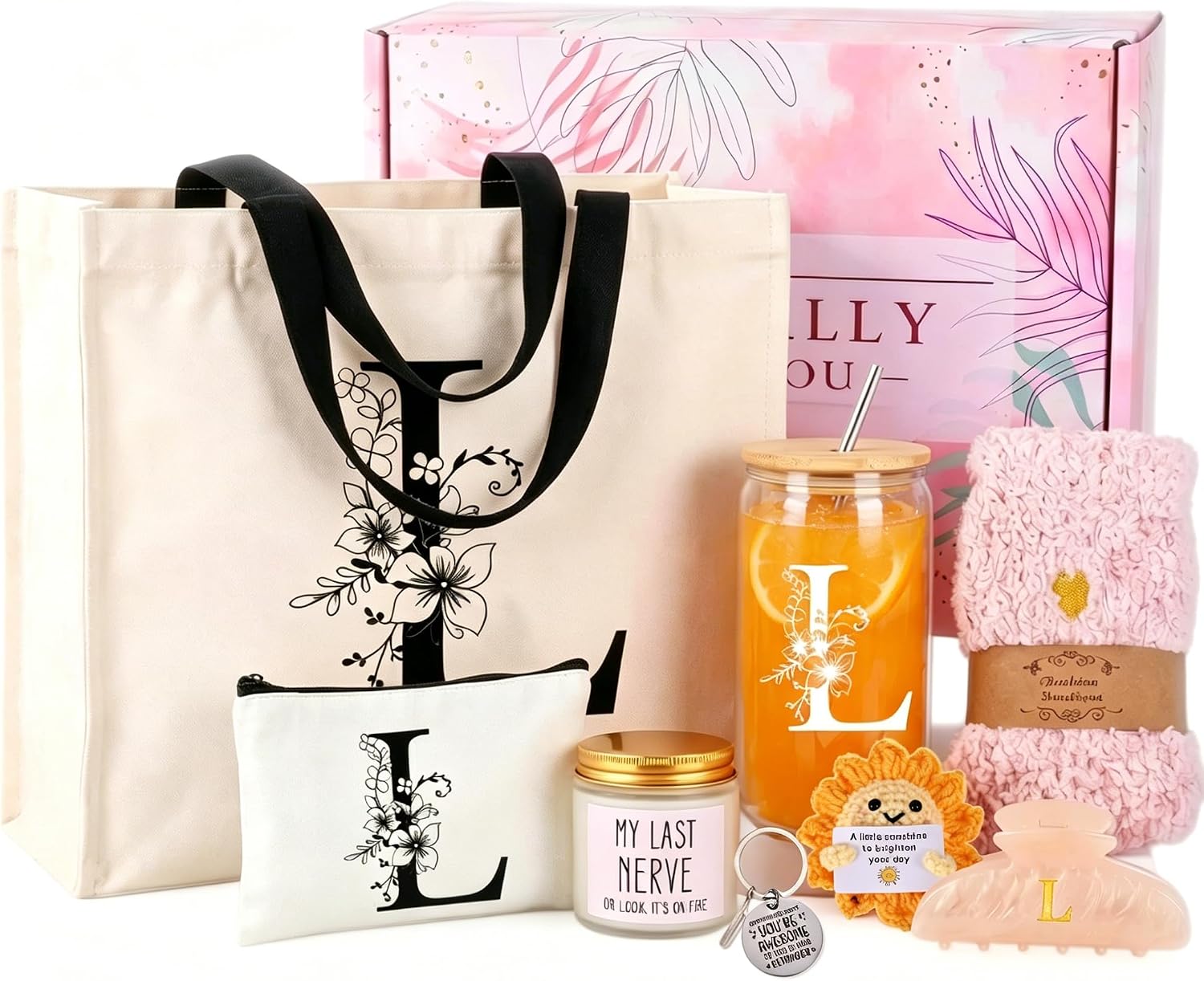 Monogrammed Birthday Gifts for Women Initial Large Canvas Tote Bag Personalized Gift for Mom Aunt Friends Teacher