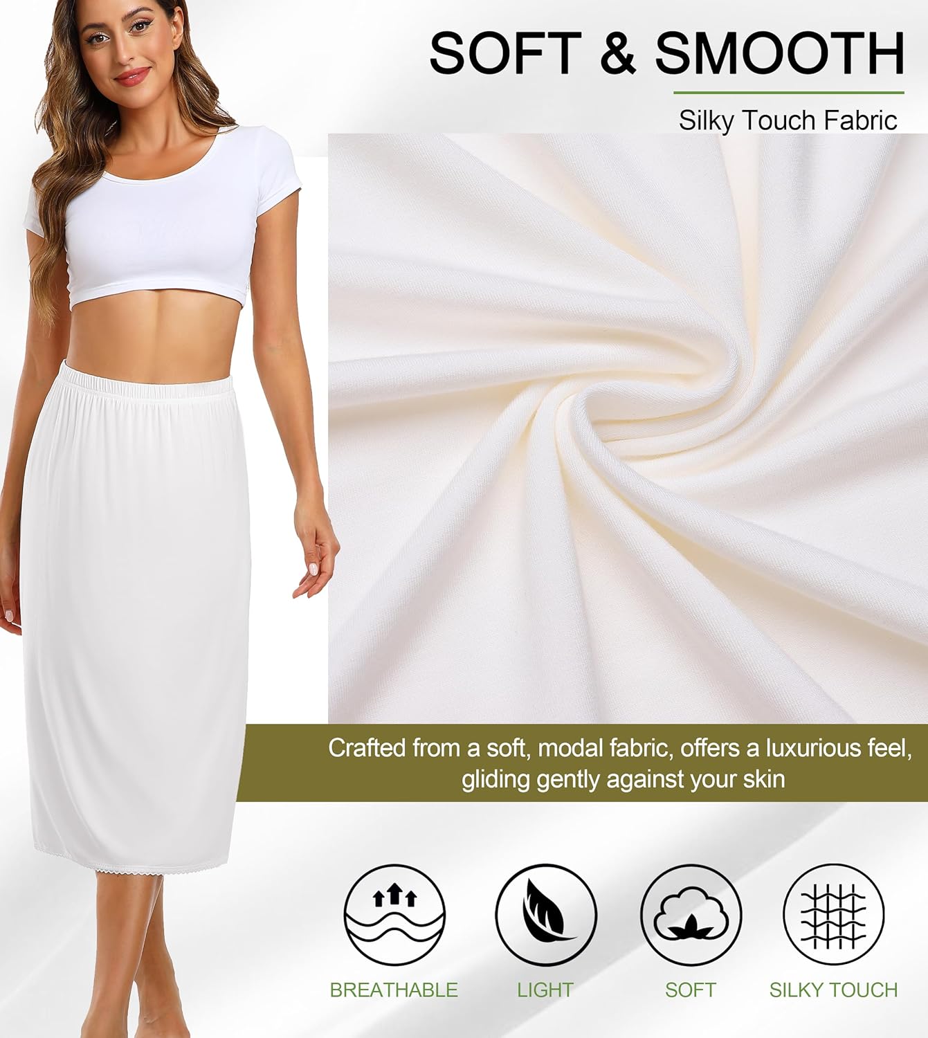 Vlazom Half Slips for Women Under Dress Long Half Slip Under Skirt with Lace Trim Size S-XXL - Image 3