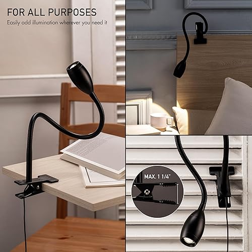 Miniatura 2 de O'Bright Lumos - Lámpara versátil con clip Foco zoomable, LED regulable, cuello de cisne flexible, luz de 4000 K, abrazadera 100% metálica, ideal