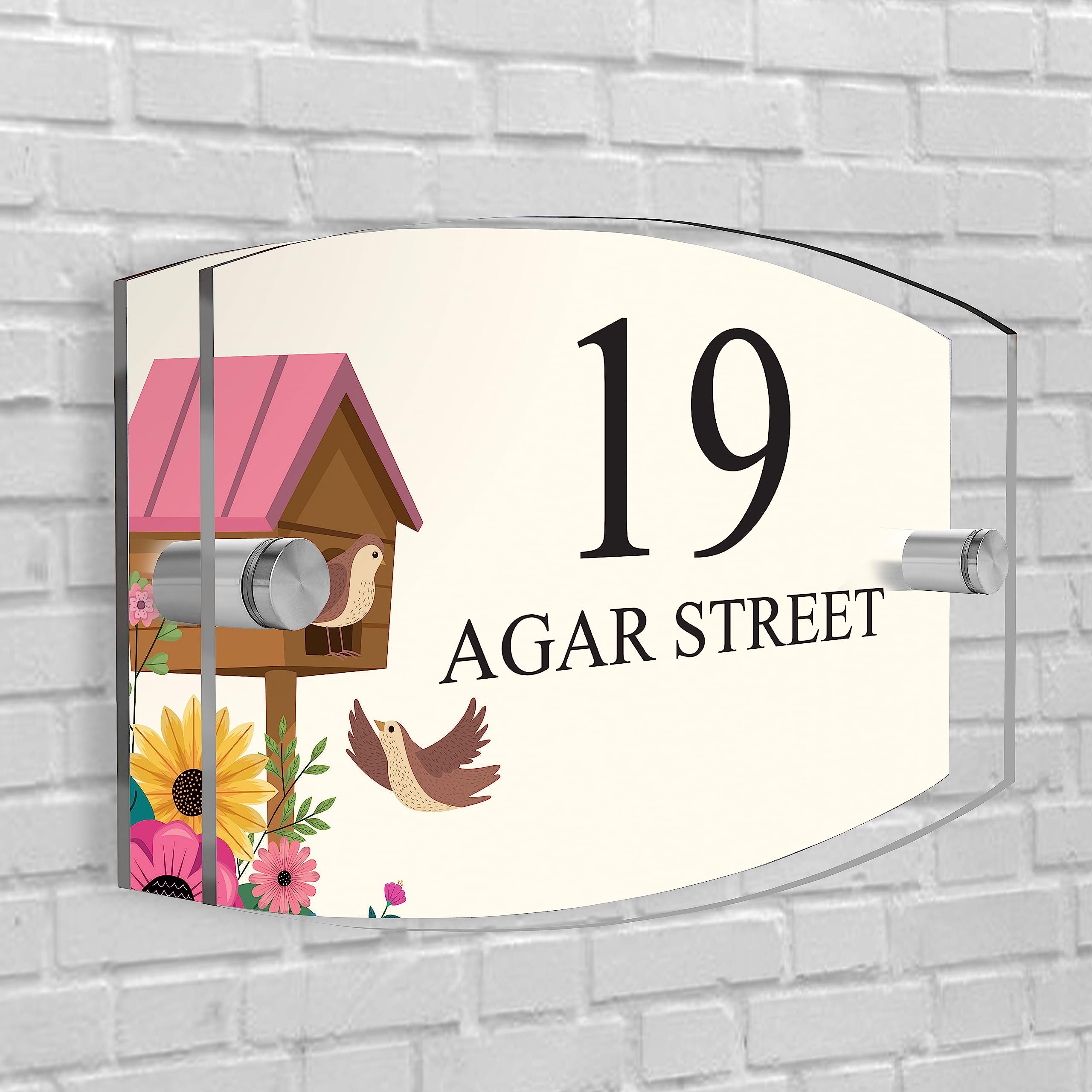 House Sign Plaque Personalised Door Number Street Glasss Effect Acrylic I House signs personalised door number plaque for wall outside I Arc-Rectangle Shape (Design 21)