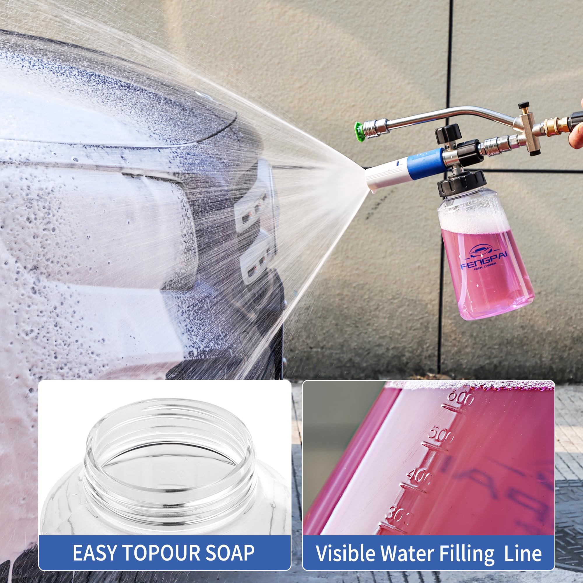 Cañón de espuma para lavadora a presión con accesorio de doble conector y 7 boquillas pulverizadoras, cañón de jabón FENG PAI de doble lanza, accesorio de jabón de doble punta para lanzador de espuma