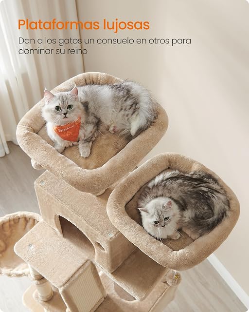 Foto 3 de 6 de Feandrea Árbol para Gatos Grandes, Torre de Gatos de 206 cm de Altura con 13 Poste, 2 Plataformas, 2 Cuevas