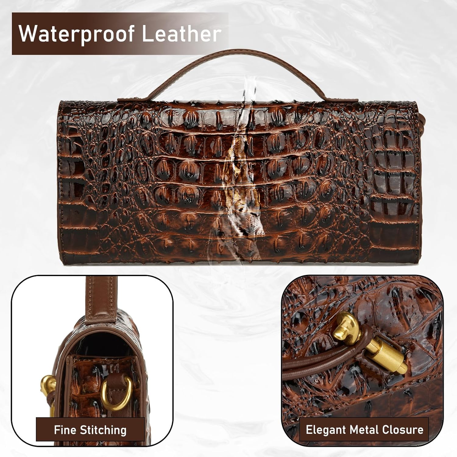 Trendy Women Crocodile Evening Clutch Purse Crossbody Shoulder Handbag Cute Vegan Leather Satchels - Image 6
