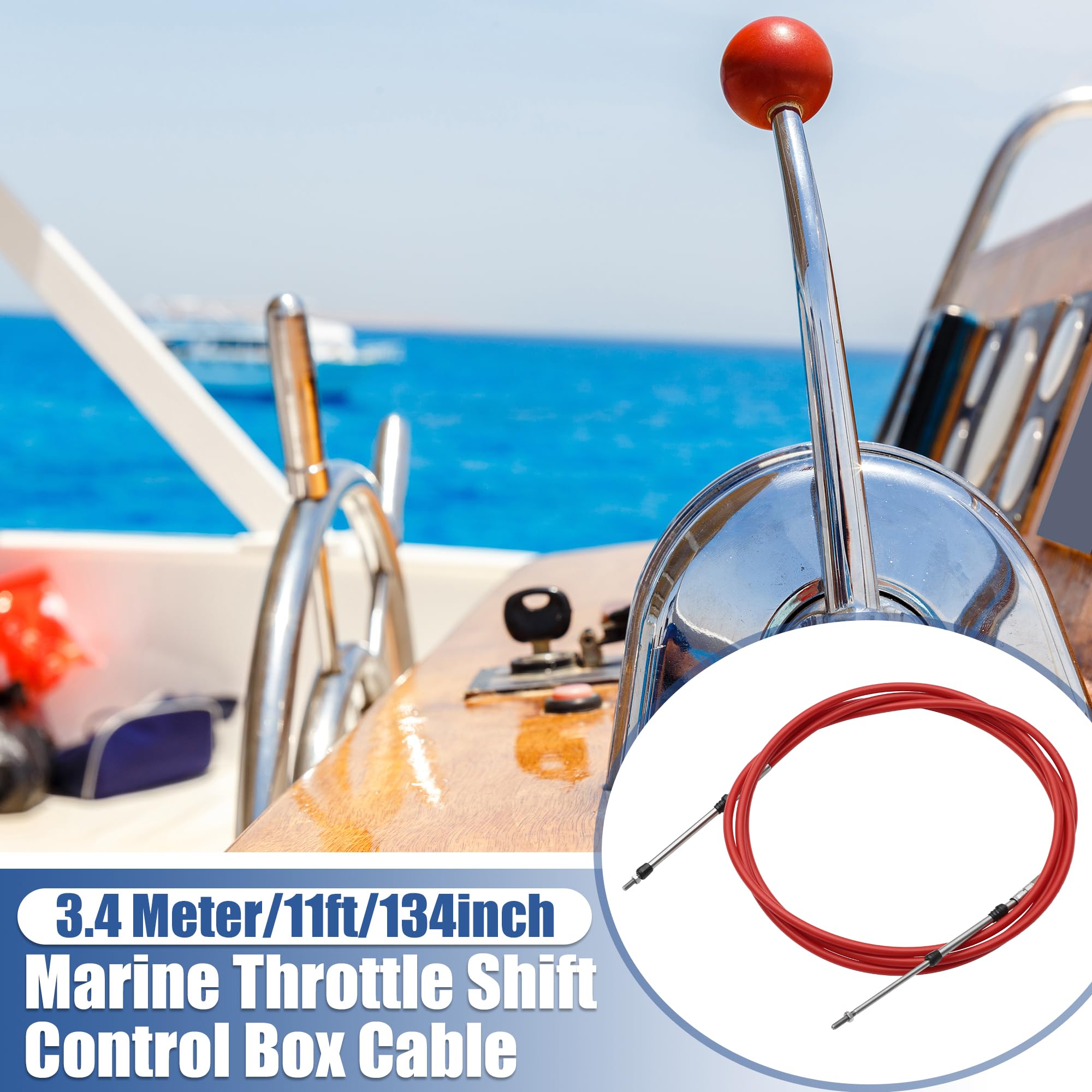 QUARKZMAN Câble Commande Accélérateur Bateau Marin Rouge Argent 3.4M | 2 Pcs, 3.4 M, M5x0.8, Rouge & Argent, Acier Inoxydable Et Caoutchouc, Hors-Bord, Faible Frottement, Rayon Courbure Adéquat