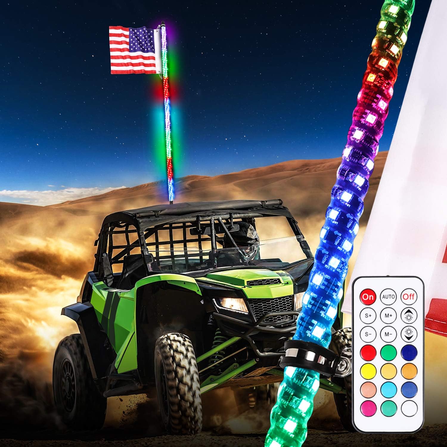Niwaker 2Pcs 3ft LED Whip Lights with RF Remote Control 360° Spiral Lighted Whips RGB Dancing/Chasing Light Antenna LED Whips for ATV UTV RZR Polaris Off Road Truck Buggy Dune 4X4 SXS : Everything Else
