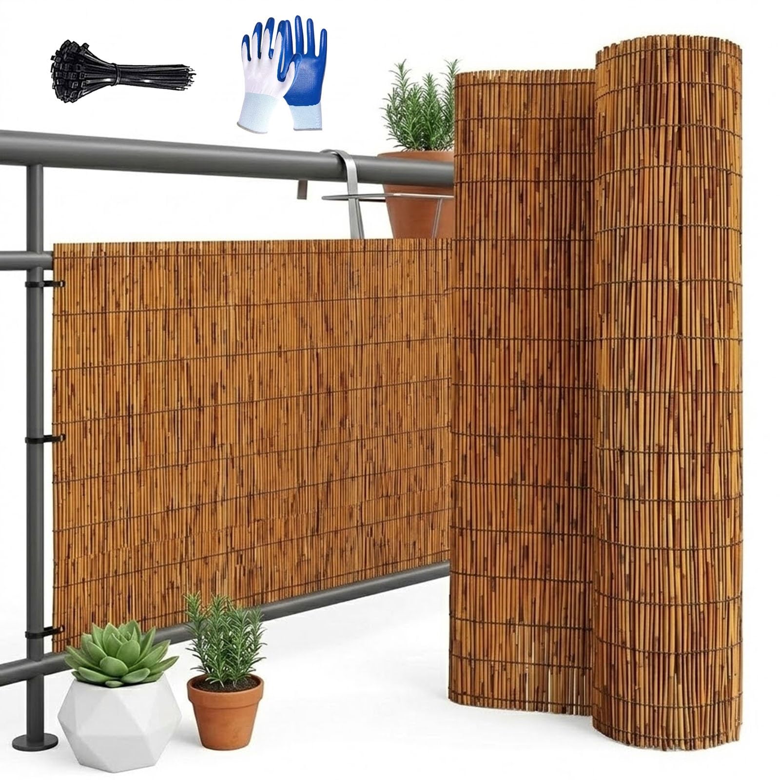 Générique Canisse en Roseau Naturel 0.9/1,2/1.5x5m, Brise Vue en Roseau Naturel en Rouleau, Clôture D'intimité Extérieure pour Balcon Terrasse, Paravent Séparateur Jardin(Brun,180x90cm)