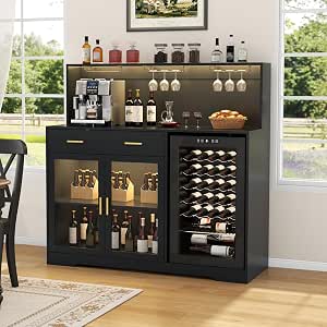 Gyfimoie 53-Inch Wine Bar Cabinet with Fridge Space, Outlets, and LED Lighting