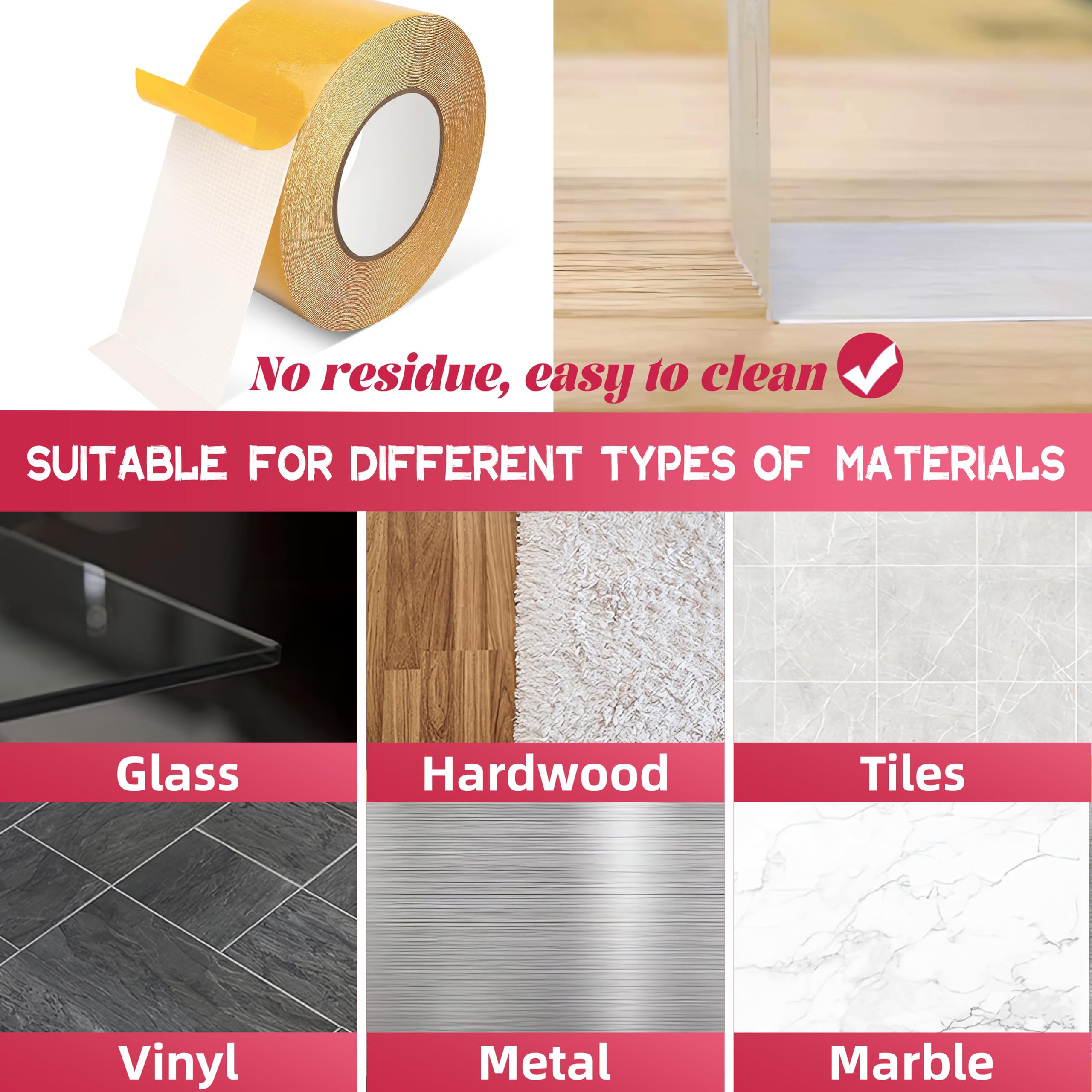 YISUMEI Nastro biadesivo extra forte, per moquette, per pavimenti, facile da usare e senza residui, 22 mm x 25 m