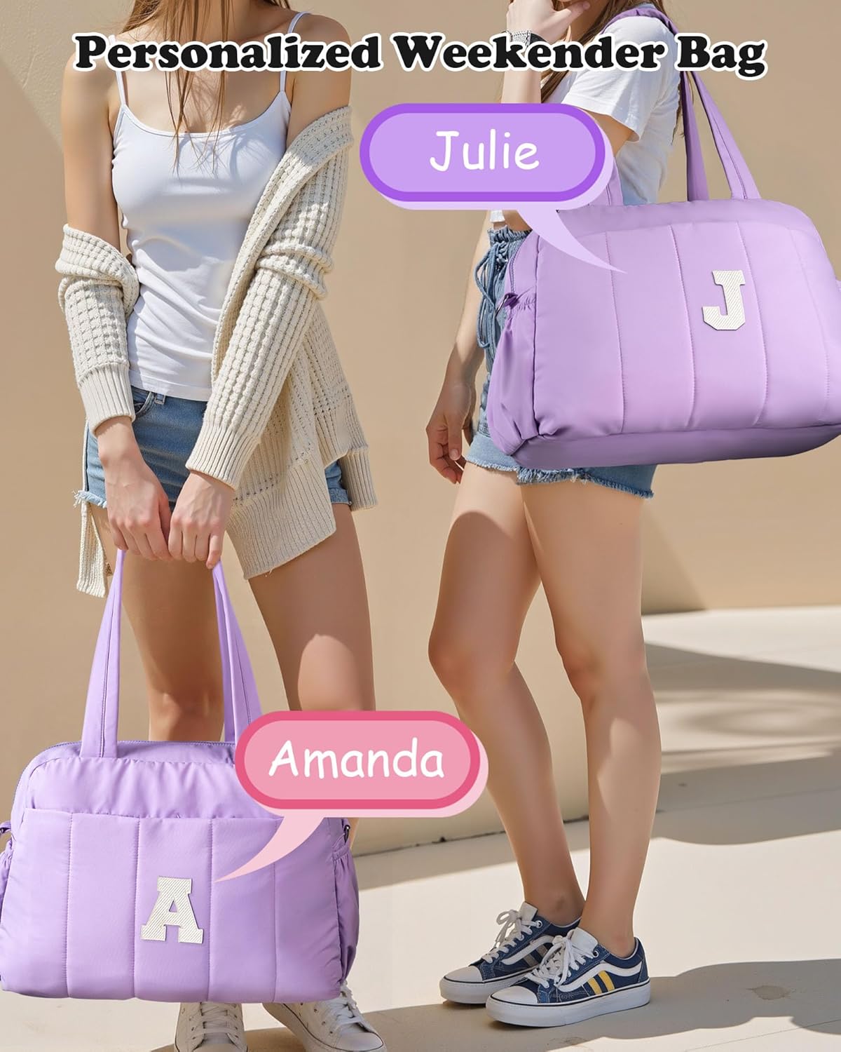 Customizable Gifts-Initial Duffle Bag, Carry On Bags for Women，Overnight Bag with Wet Pocket，Lightweight Travel Bags Personalized Gym Tote with Makeup Pouch Purple K image 6 of 7 B0DQ6W7VFL