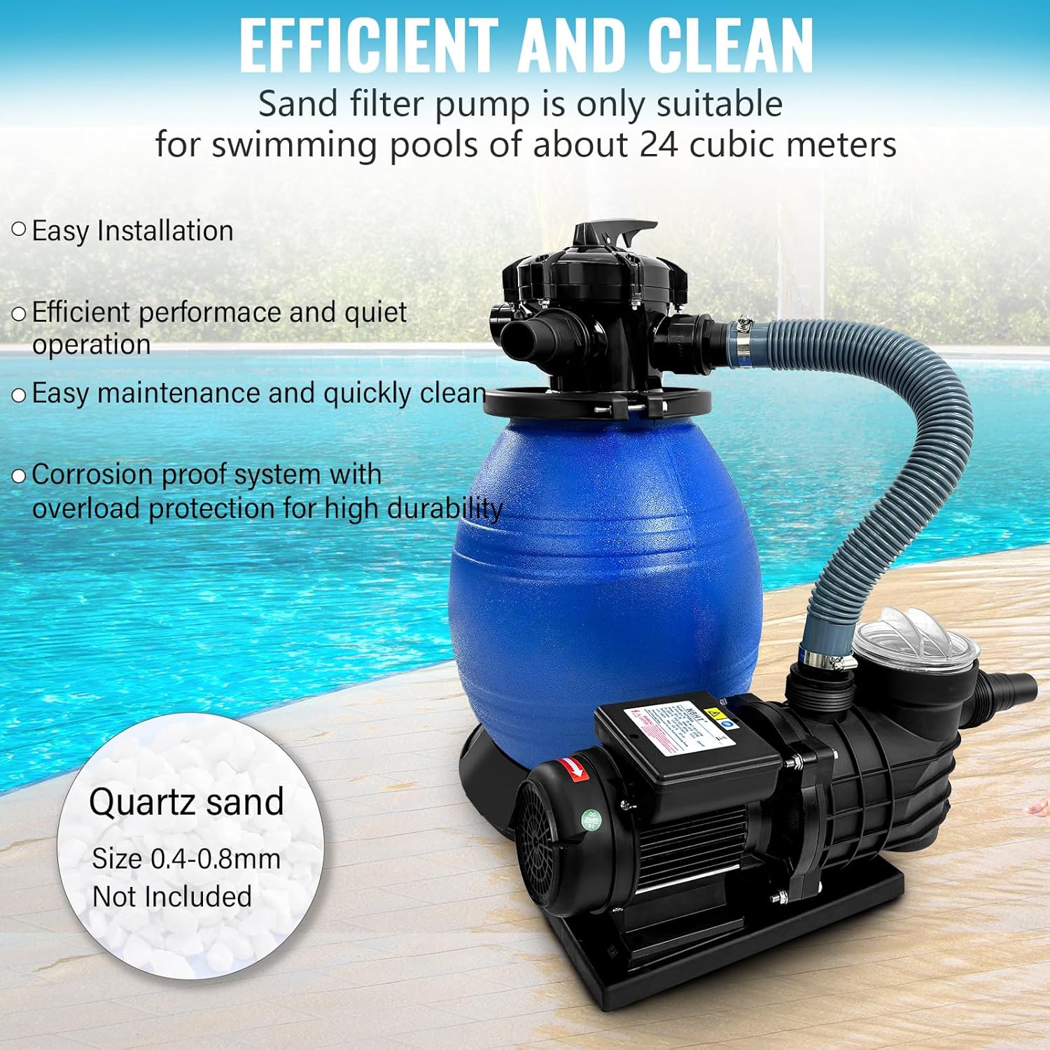 13" Sand Filter Pump for Swimming Pools Heavy Duty 3648 GPH Sand Pump System with 6-Way Valve Corrosion-Resistant Design for Inground/Above Ground Pools