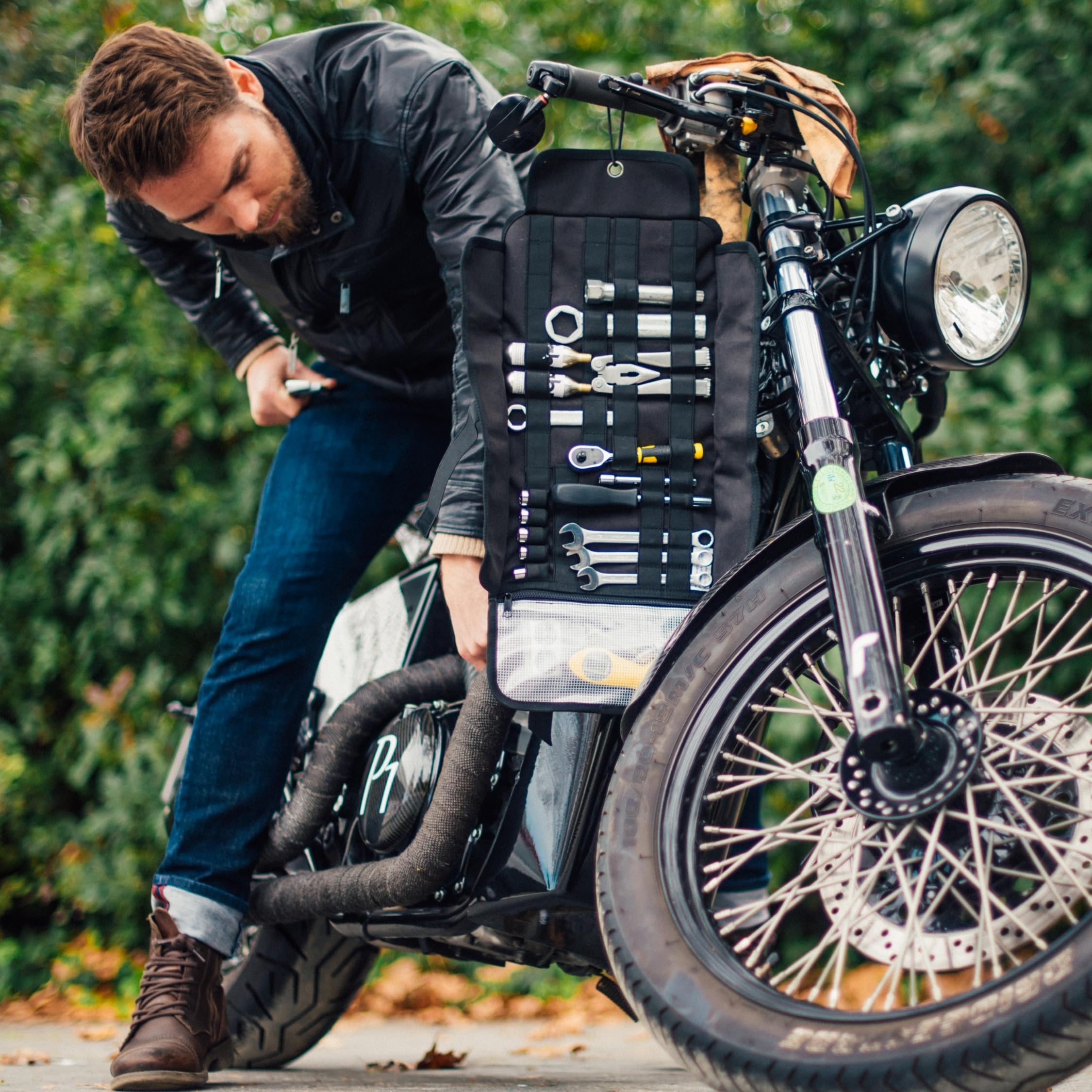 Odinsberg Heavy Duty Tool Roll Werkzeugrolle für Motorrad - Werkzeugtasche ohne Inhalt mit Taktischem MOLLE System, 56 elastische Schleifen und Innentasche, um Ihre Werkzeugmappe zu verwalten