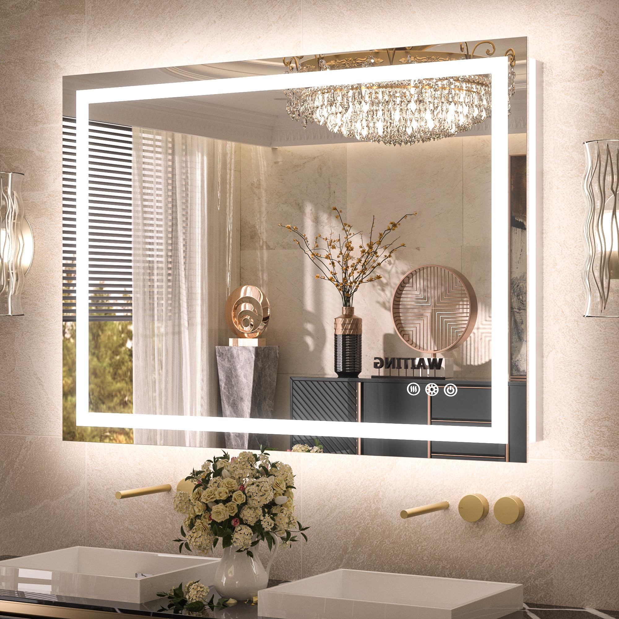 Espejo BaÃ±o Rectangular AOLISSI Espejo De Baño Con Luces LED, Espejo De Tocador De Baño De 20 X 24 Pulgadas Espejo De Tocador Iluminado Para Pared 3 Colores Regulables Espejo Led BaÃ±o