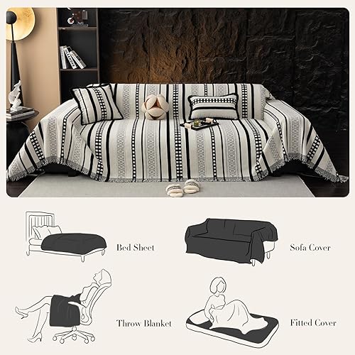 Miniatura 4 de Funda de sofá a rayas, estilo bohemio, funda de sofá para perros, fundas de sofá grandes para sillón reclinable y silla, fundas de sofá de felpilla