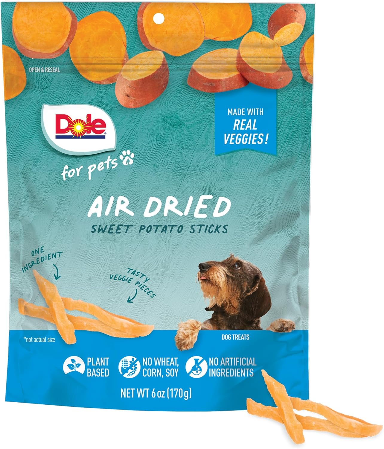 Dole for Pets Air Dried Sweet Potato Dog Treats, 6oz |Made with Real Sweet Potato, Single Ingredient, Limited Ingredient Dog Treats, No Wheat, Corn, Soy, Artificial Flavors, Colors, or Preservatives Air Dried Sticks - Sweet Potato 6 Ounce (Pack of 1)