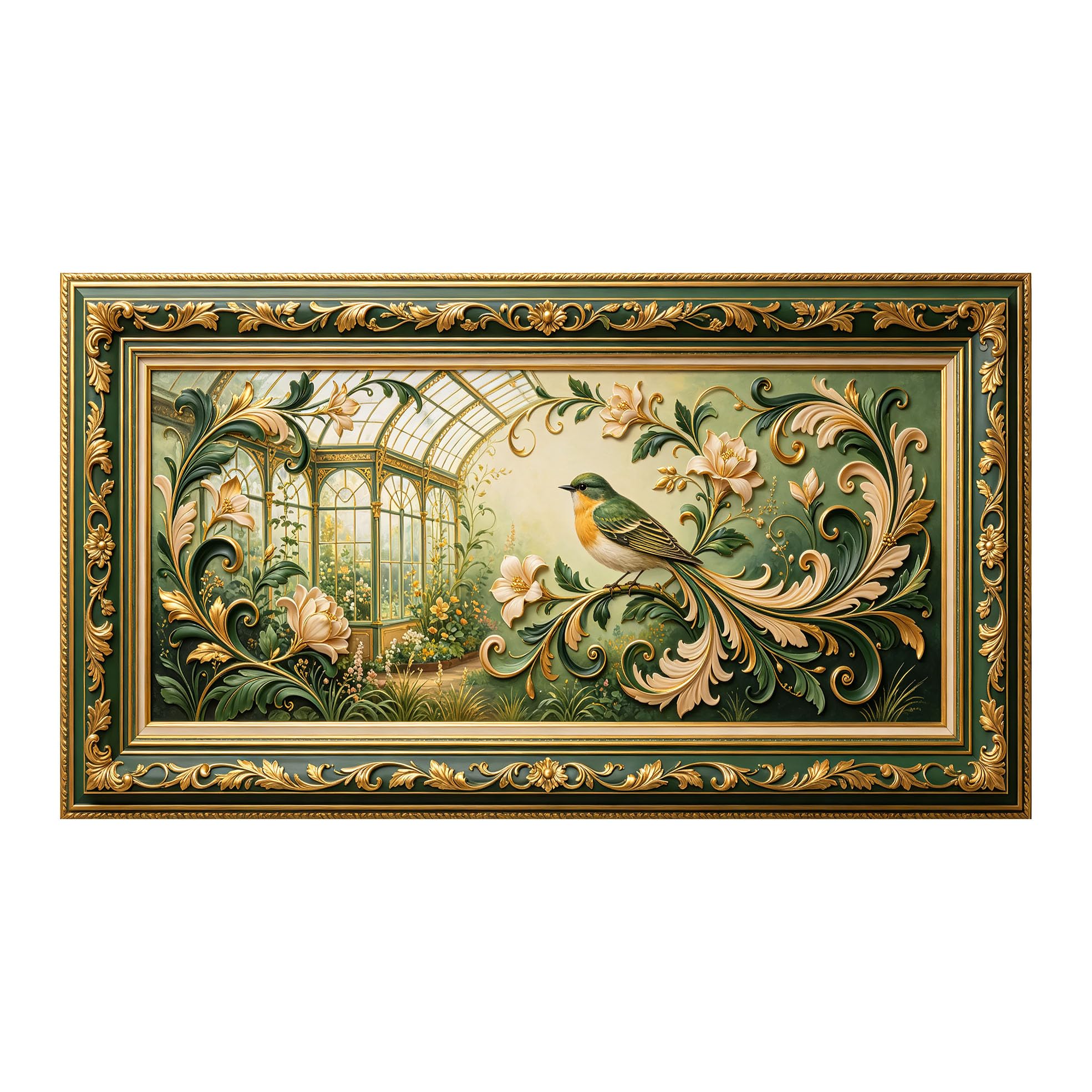 Yzpallescene 3D 3D Framed Wall Art 50cm×90cm Bird Botanical Garden European Classic Baroque Style Large Size SelfAdhesive Removable Wall Decor Prints Artwork for Living Room Bedroom Office