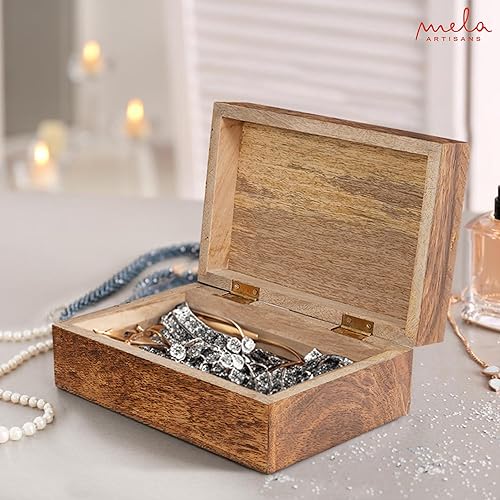 Miniatura 5 de Caja de madera tallada de mango festoneado con tapa, caja de madera grande quemada mediana - Caja decorativa hecha a mano con tapa para usar como