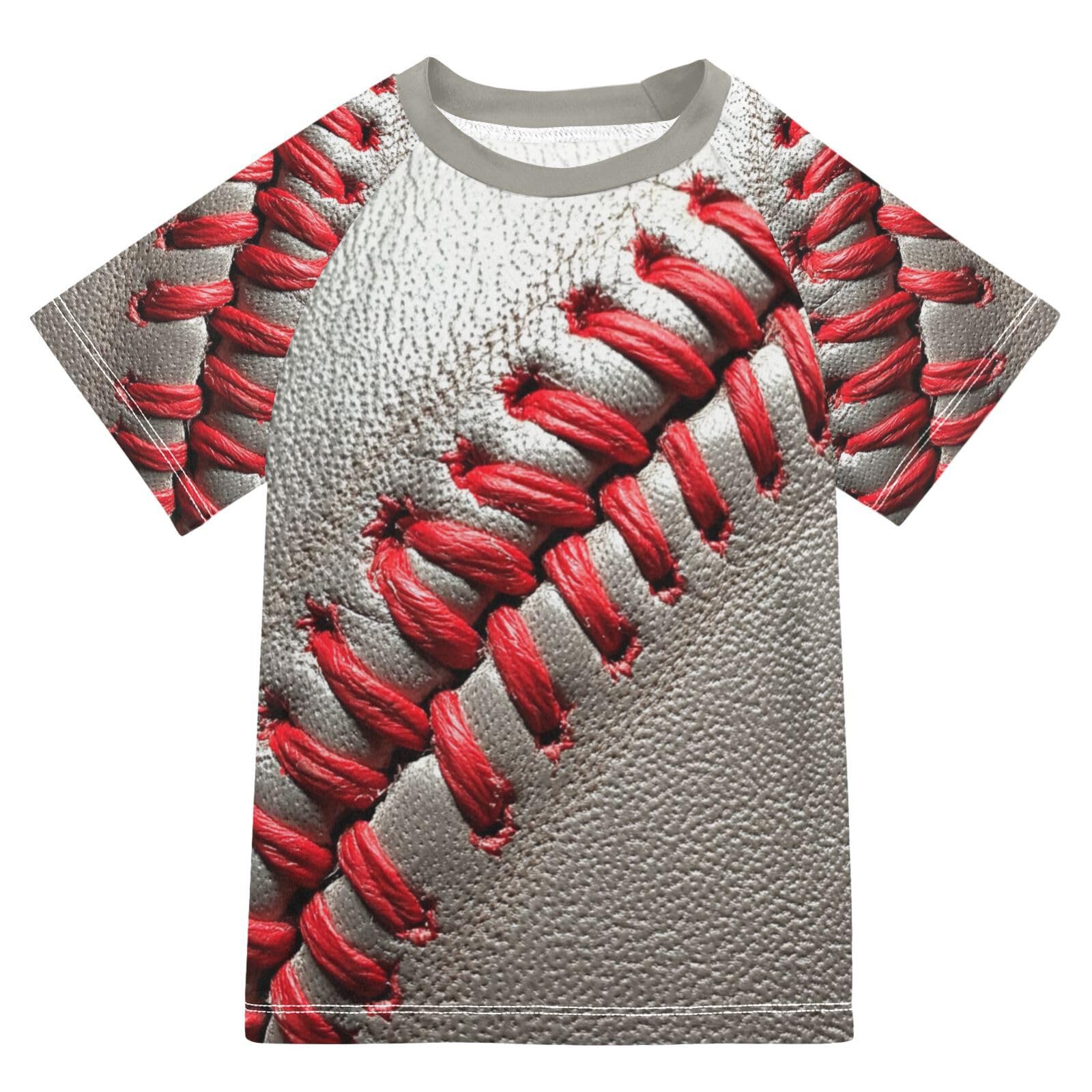 Jucciaco Boys Swing Shirts Baseball Red Ball Real Rashguard Short Sleeve Kids T-Shirts Sun UPF 50+