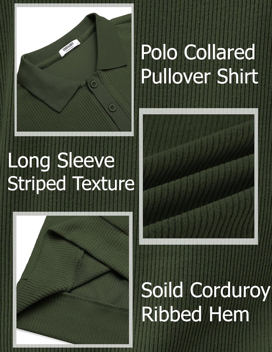 COOFANDY Mens Long Sleeve Polo Knit Polo Sweater Collared Pullover Casual Golf Polo Sweater - Image 5
