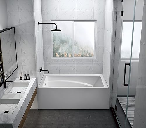 Miniatura 2 de Aqua Eden VTAM6032L22D - Tina de alcoba de acrílico antideslizante de 3 paredes de 60 pulgadas con orificio de drenaje para mano izquierda, color