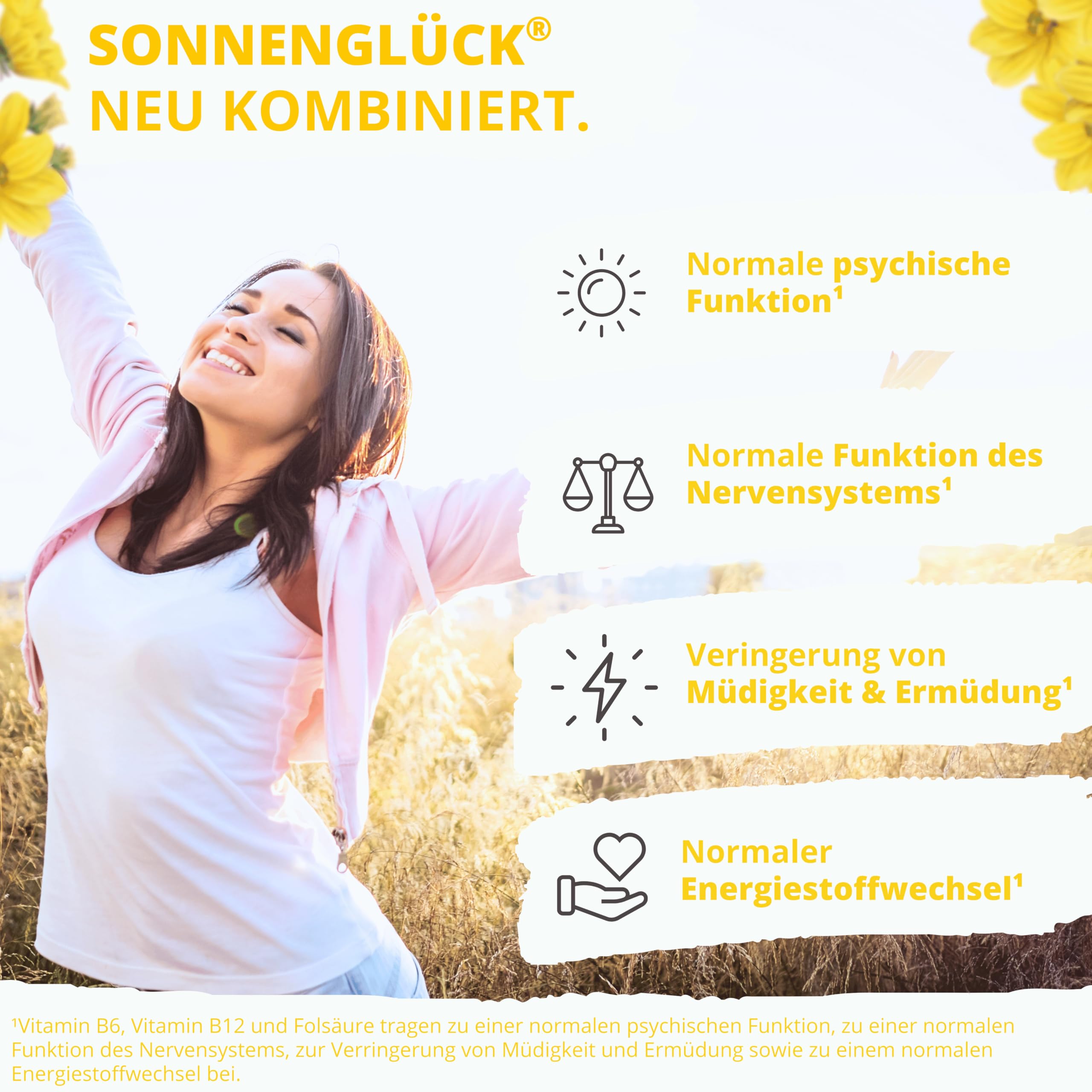 NEU! SONNENGLÜCK - Johanniskraut Kapseln hochdosiert mit Zitronenmelisse, Passionsblume und Vitamin D3, Vitamin B6, Vitamin B12 und Folsäure - 90 Kapseln