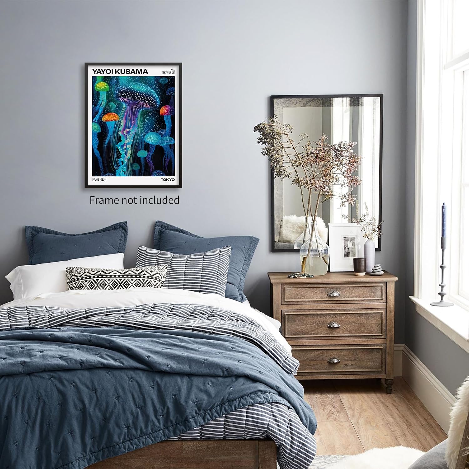 rumlud Colorful Ocean Jellyfish Wall Art Unique Japanese Animal Posters Yayoi Kusama Canvas Prints for Living Room Bedroom Wall Decor 12X16 inch Unframed