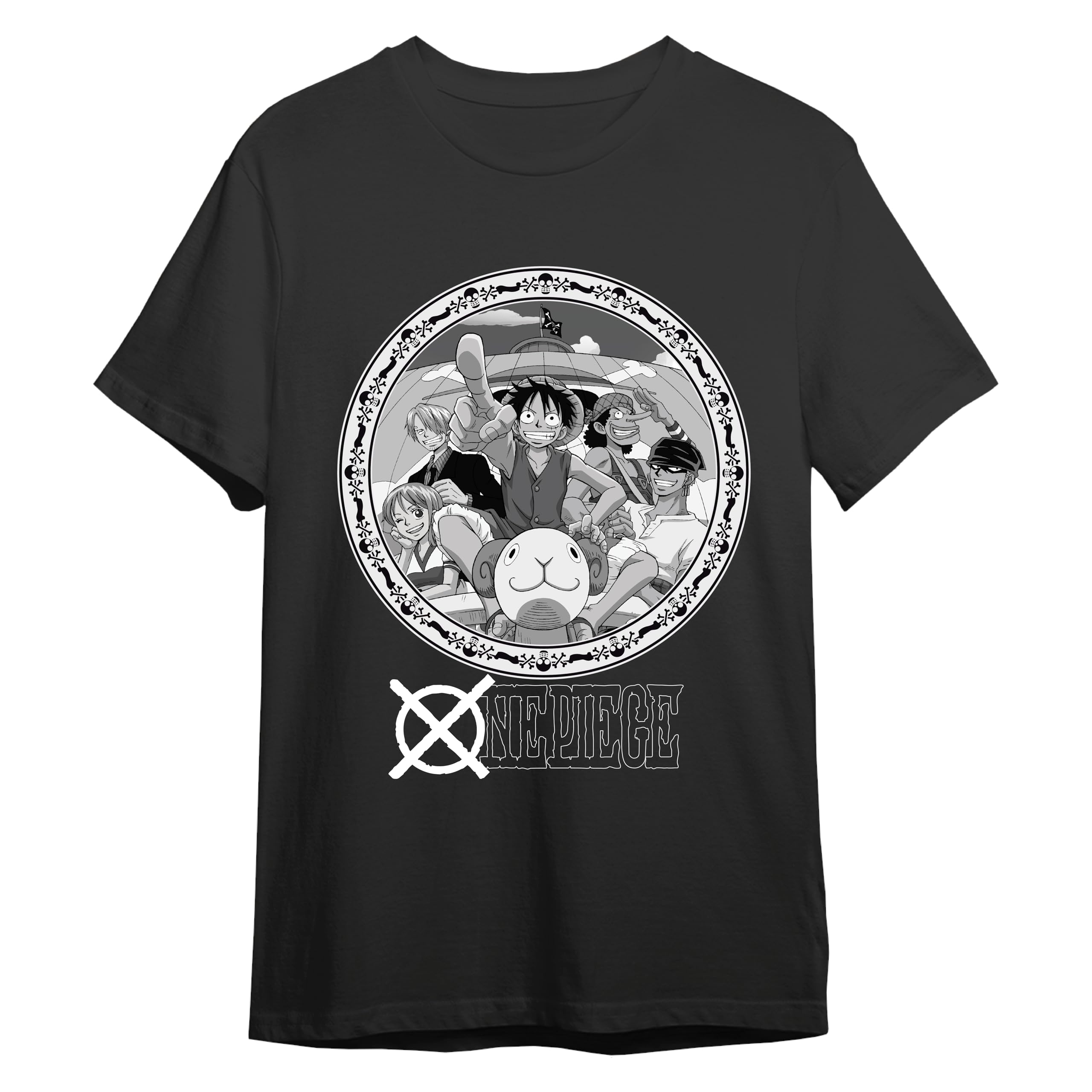 Comic Studio One Piece Camiseta | Monkey D. Luffy, Zoro, Sanji, Nami, Usopp, Chopper, Franky, Robin, Brook| | XL T-Shirt, Black, Unisex, Black, XL