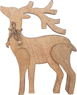 Boston International Christmas Statue Tabletop Figurine Winter Holiday Decorations, Large, Natural Wood Deer