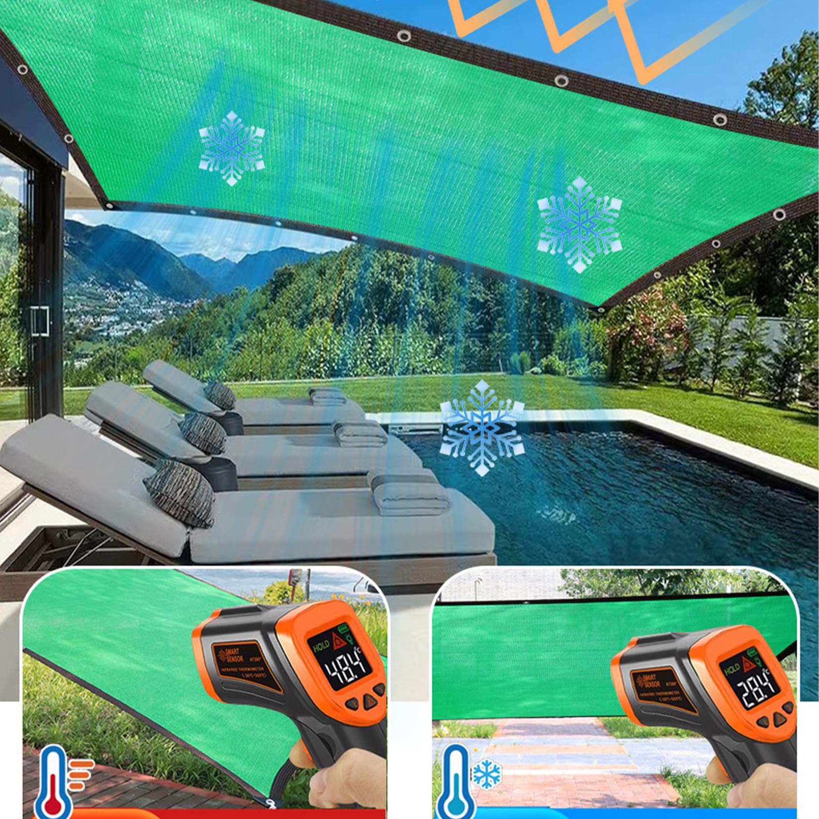 Green e - Toldo de protección UV con ojales, 80 % de bloqueo, transpirable, para invernadero, piscina de jardín, 8 x 11 m