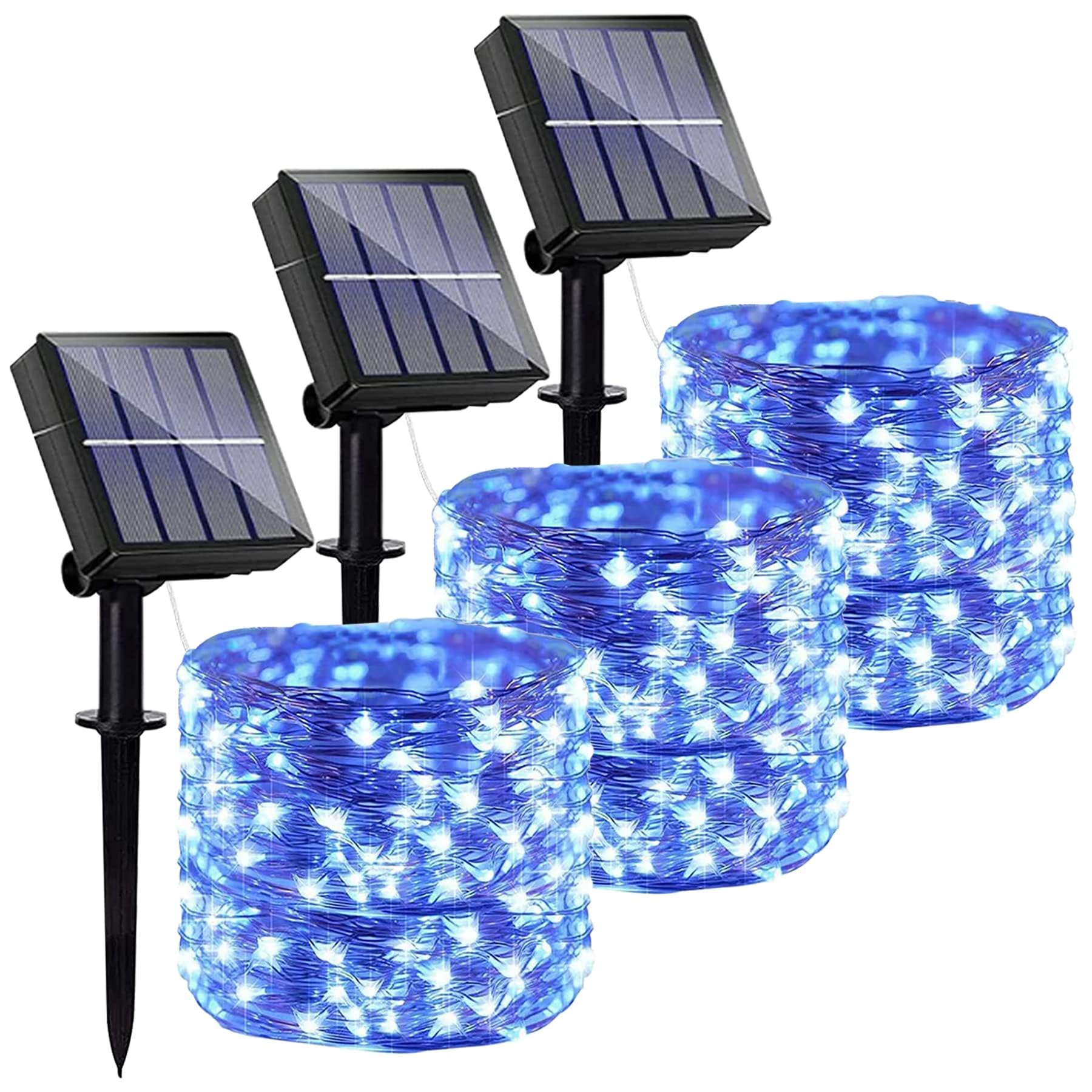 Lezonic Blue Solar String Lights Outdoor, 3 Pack Each 12M/40Ft 120Led Solar Garden Lights, 8 Modes Waterproof Fairy Lights Indoor/Outdoor For Home Garden Patio Yard Party Decorations (Blue)