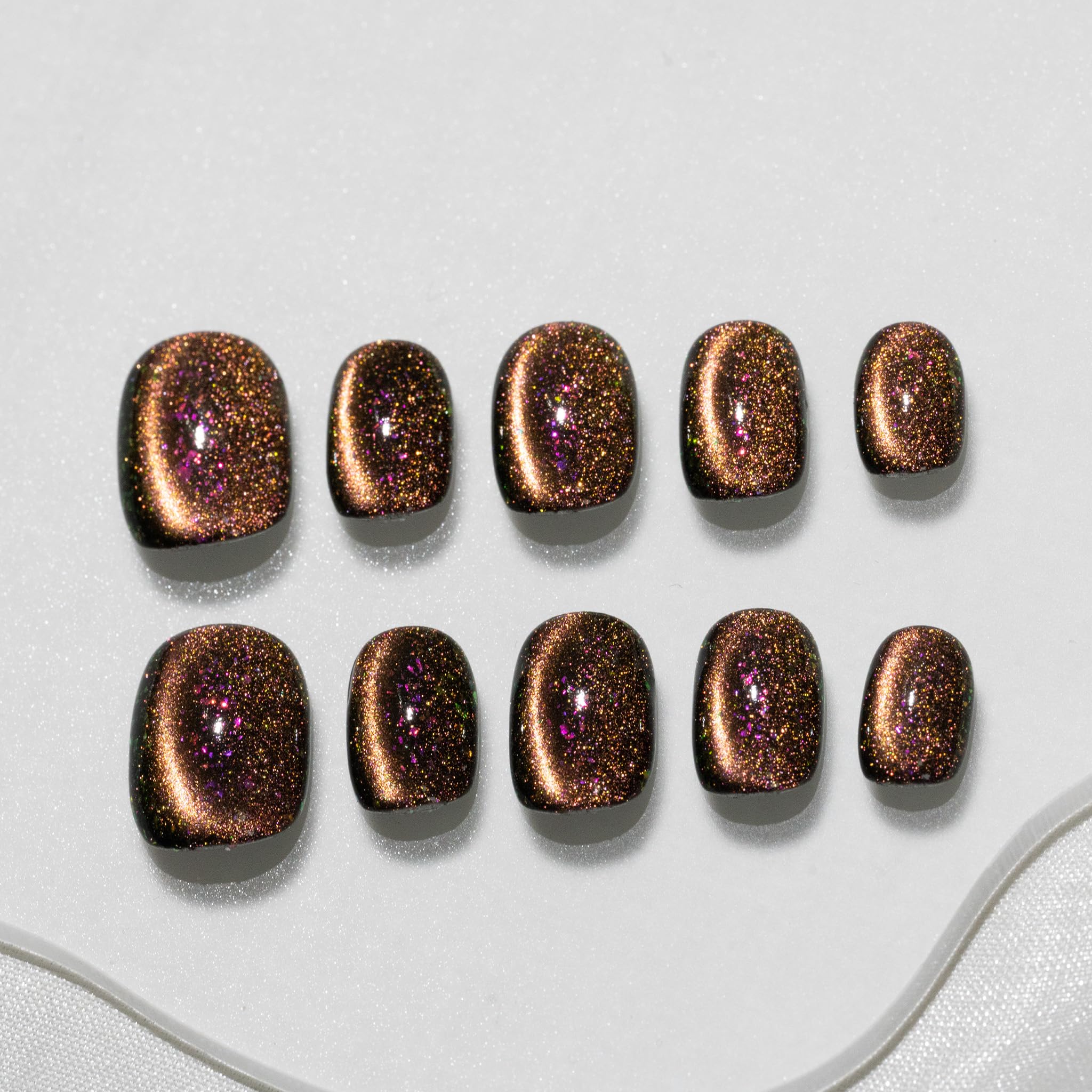 Sun&Beam Nails Handmade Press-on Medium Long Almond Fuchsia Pink Cat Eye Design Charming False Nail Tips 10 Pcs (#124 L) — view 50
