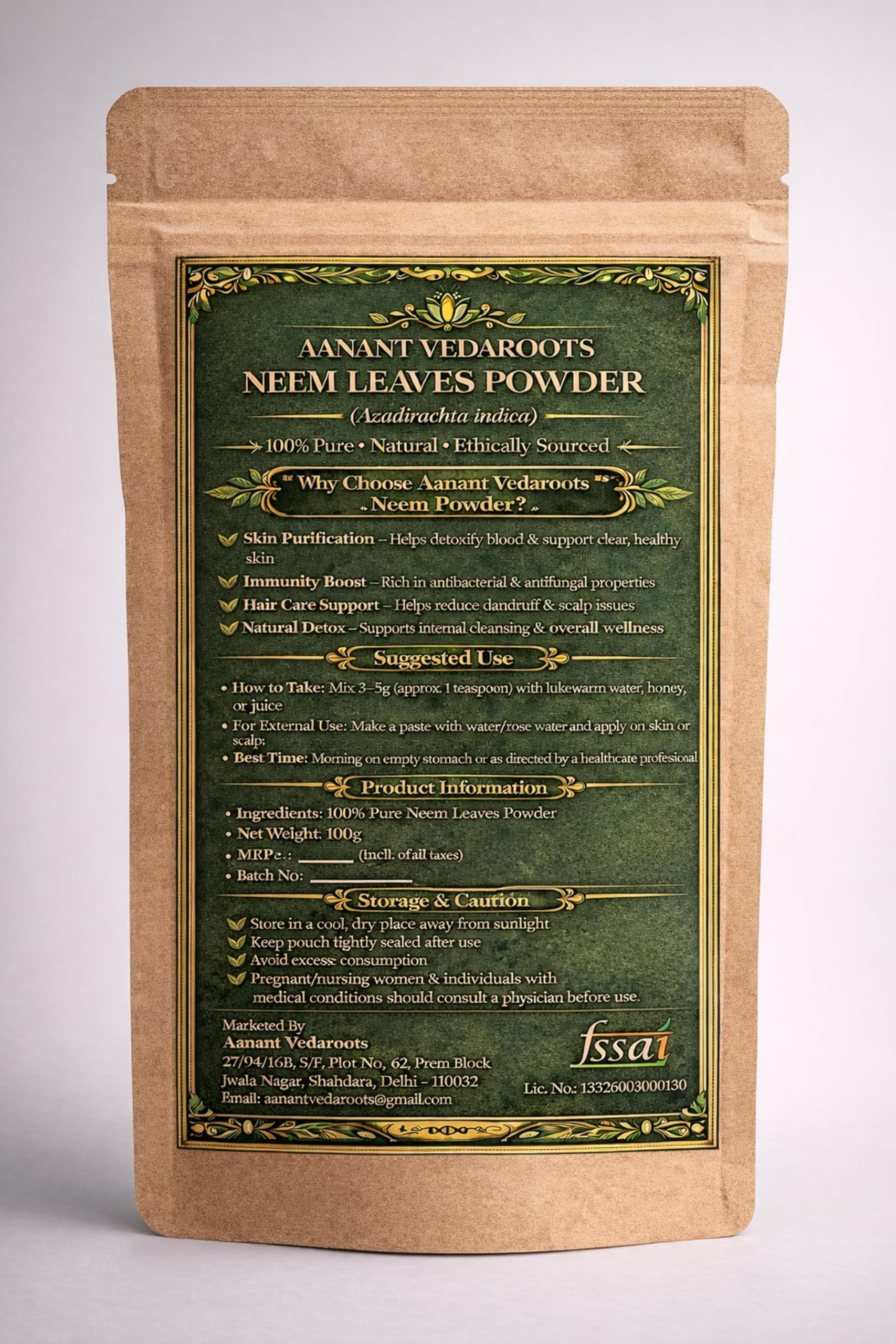 Neem Powder | Pure Neem Leaf Powder | Ayurvedic Herbal Supplement | 100g — Amazon image 2