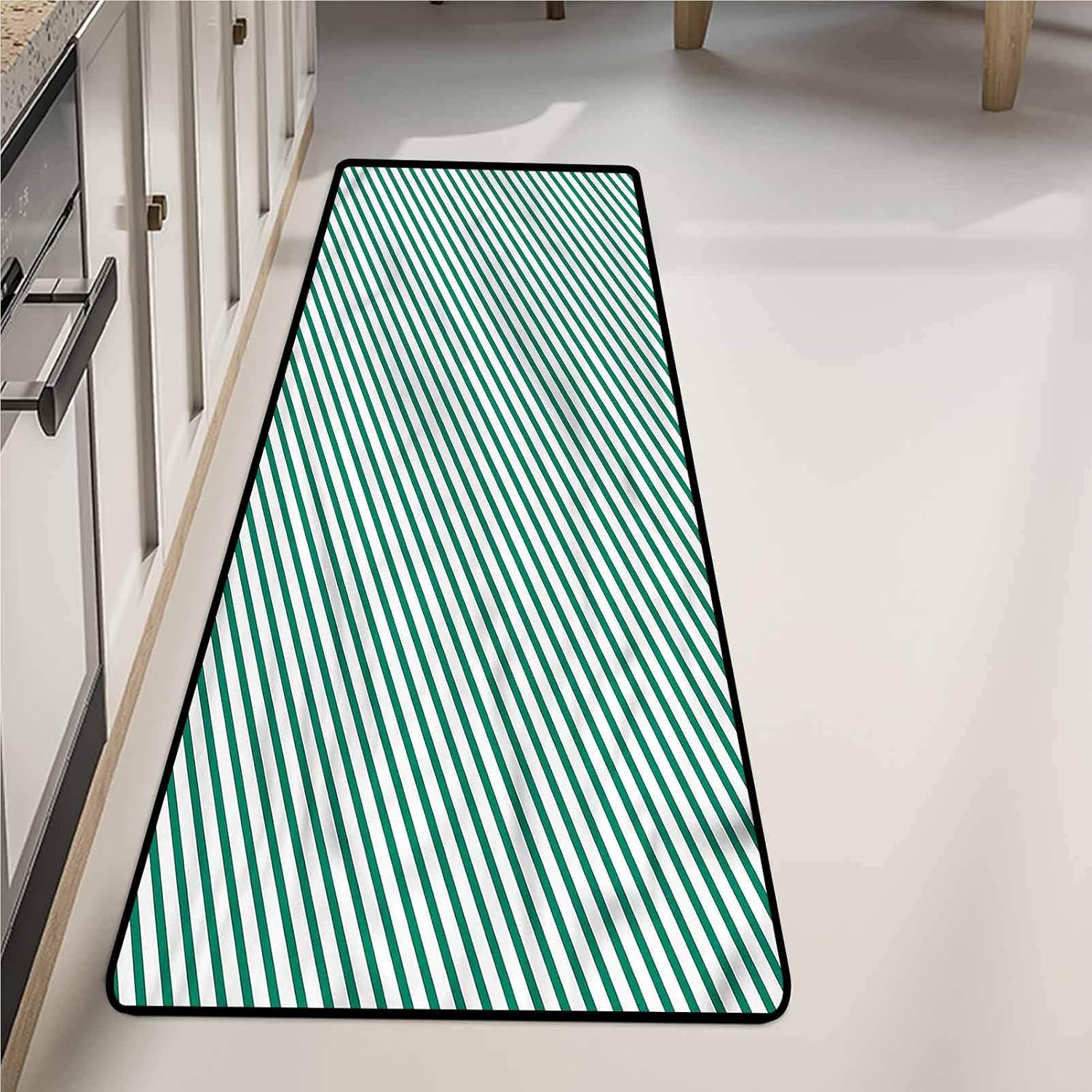 Bathroom Runner Rug 24 x 72 Inch, Green Striped Diagonal Arrangement
