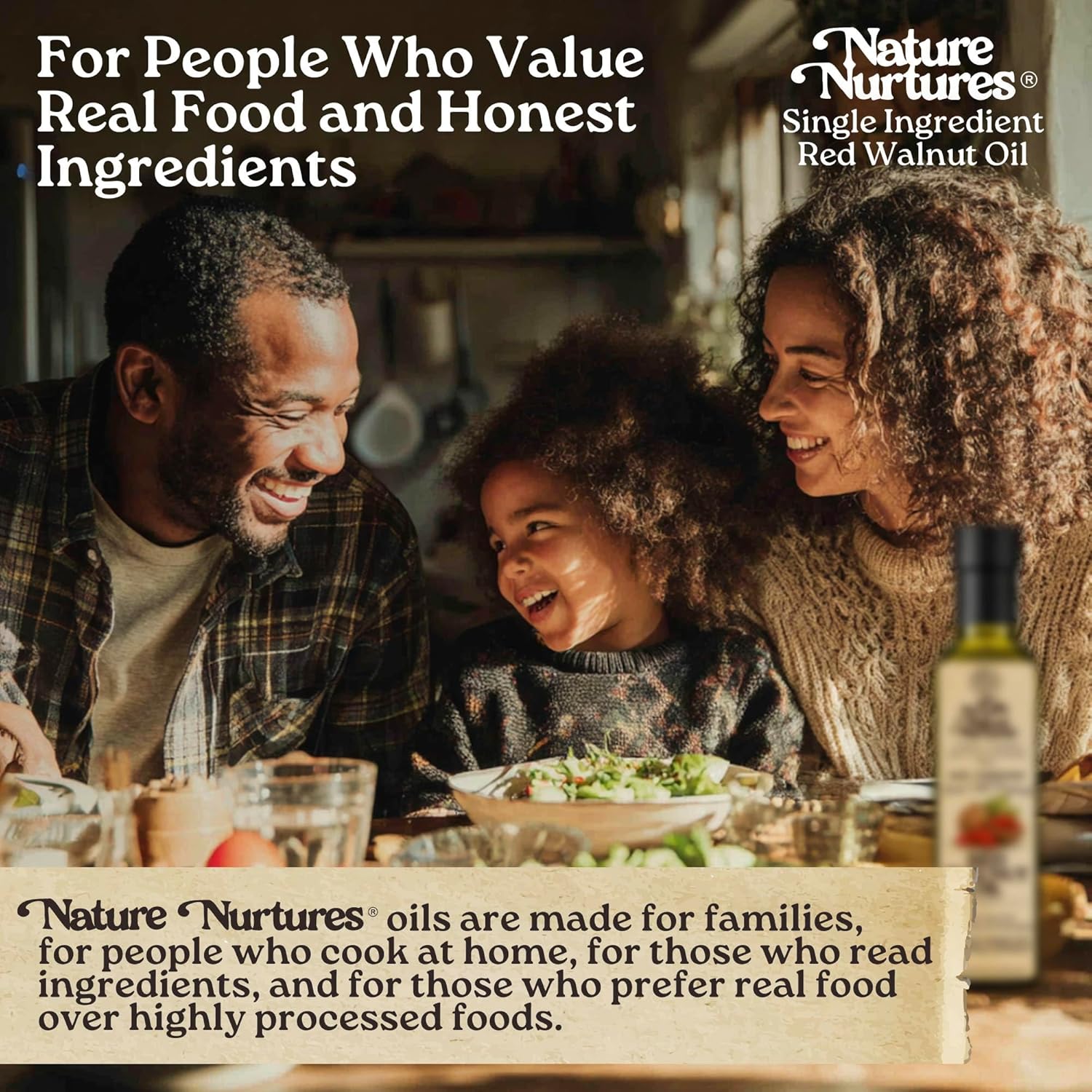 Red Walnut Oil for Cooking, Yogurt, Oatmeal and Desserts · Raw · Unrefined · First Cold-Pressed Below 30°C · Pressed Only Once · Without Metal or Wood Contact · Sourced Once Per Year · Small Batch · Handcrafted in Seattle USA · For Mindful Nutrition and Balanced Diets · Thoughtful Food Gift · 100% Pure & Natural · Also Loved for Skin and Hair · 3.38 fl oz (100 ml)