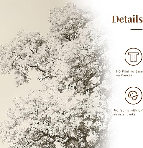 Miniatura 3 de Zessonic Arte de Pared de Boceto de Árbol Vintage Lienzo Botánico de Naturaleza Salvaje Juego de Arte de Árbol de Roble de 3 Piezas, Impresiones