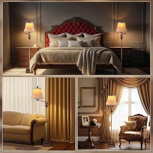 Miniatura 6 de PARTPHONER Lámparas de pie vintage para sala de estar, lámpara de pie tradicional ajustable de 350 con brazo oscilante para dormitorio, lámpara de