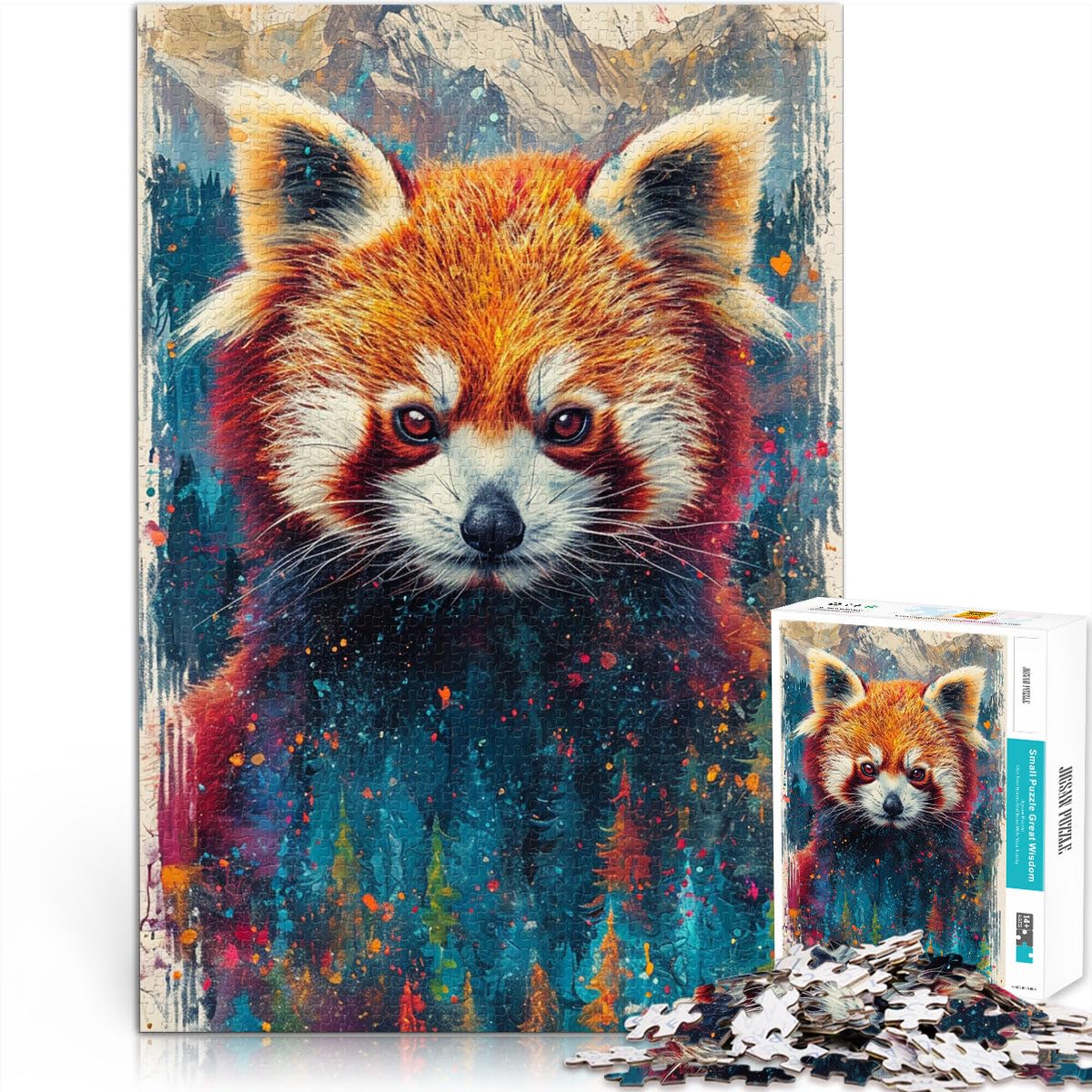 1000 Pieces Puzzles for Adults Psychedelic Red Panda Home Decoration Puzzle with Matching Poster and Trivia Sheet 10.27 in x 14.96 in โ image 1