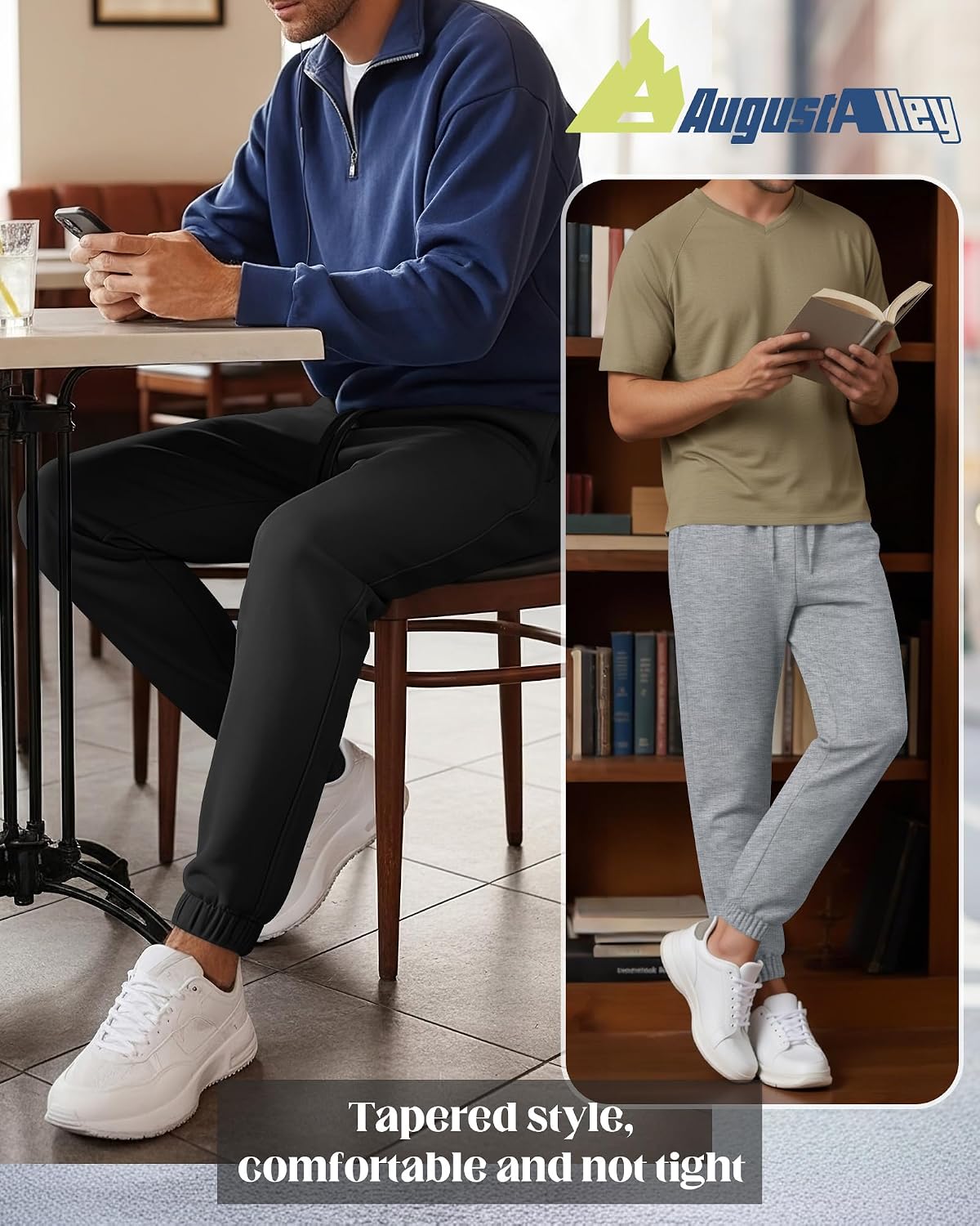 August Alley 3 Pack Men's Joggers Sweatpants Athletic Elastic Cuffed Pants Tapered Leg Elastic Hidden Drawstring with Pockets(Black, Dark Gray, Light Gray,X-Large)