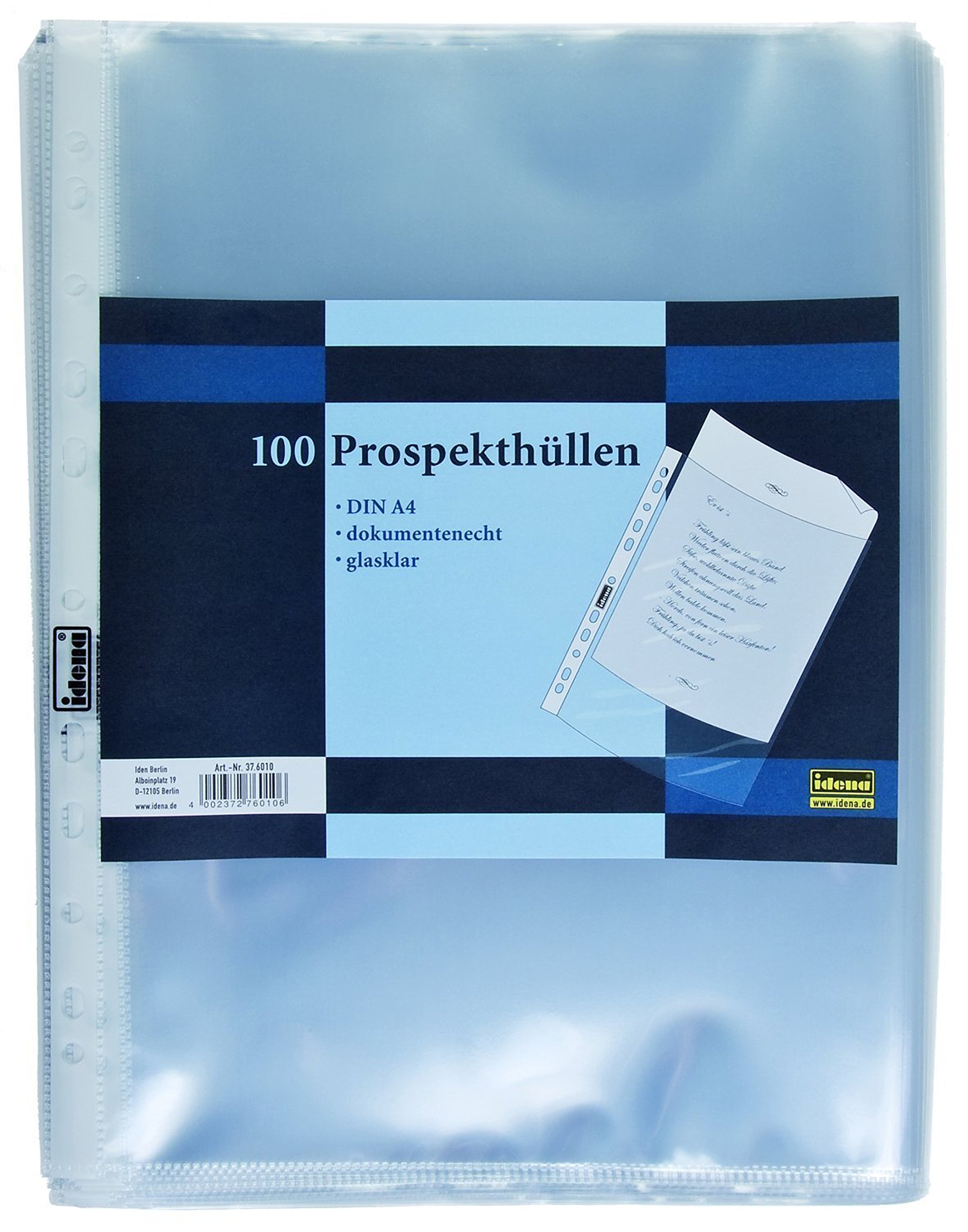Idena Prospekthüllen DIN A4 , dokumentenecht (1000 Stück, glasklar)