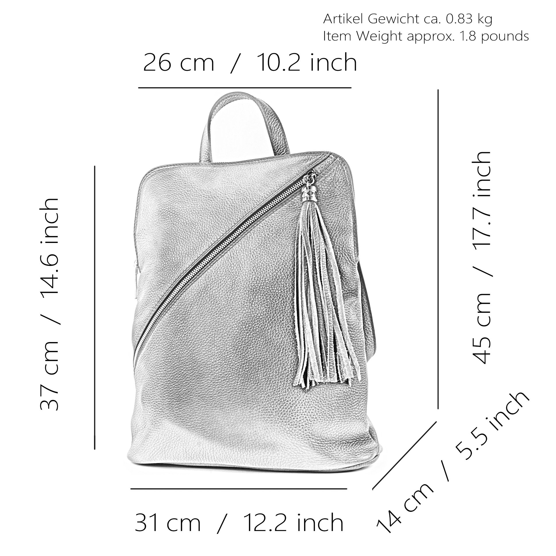 modamoda de T161 Damen Leder Rucksack Handtasche handmade in Italy, Farbe:Rosabeige2021